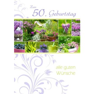 Doppelkarte 50. Geb. Gartenblumen