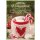 Grußkarte zu Weihnachten und zum neuen Jahr mit Umhäckelte Tasse mit Marshmelows und Zuckerstange + Bibeltext aus Titus 2,11