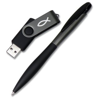 Kugelschreiber und USB Stick in Etui