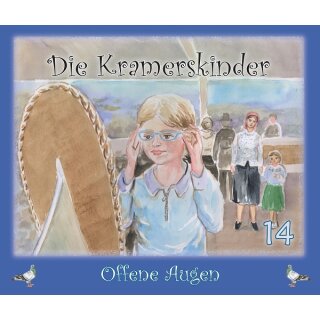 Ein Mädchen beim Optiker vor einem Spiegel