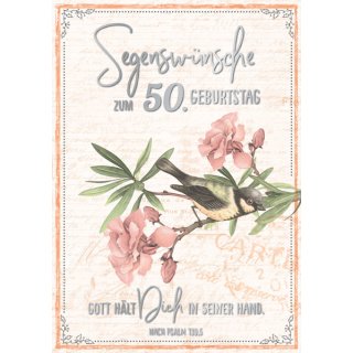 Faltkarte 50. Geburtstag Segenwünsche / Vogel