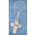 Schlüsselanhänger Kreuz mit ausgelasertem Ichthys-Symbol auf blauem Hintergrund