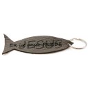 Schlüsselanhänger Lederband Fisch in Grau